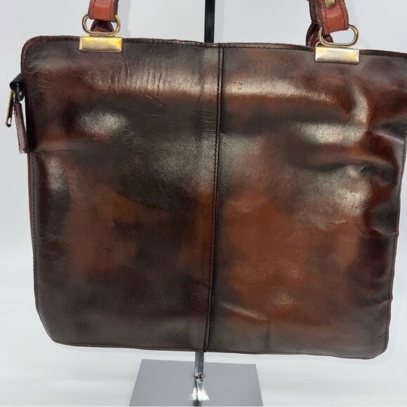 Vintage Don Quixote Brown Leather Satchel Purse w/Gold Trim Top Zipper Closure - Picture 4 of 7